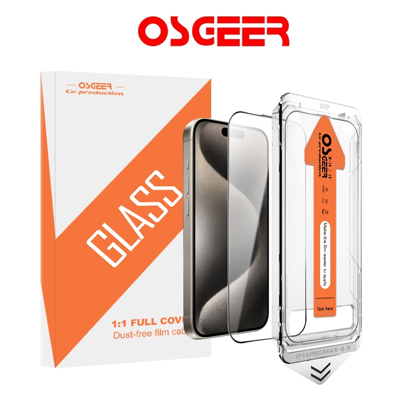 OSGEERฟิล์มป้องกันหน้าจอสำหรับ iPhone – [กันแตกระดับ Military Grade และความแข็งแรง 9H+] ฟิล์มป้องกันหน้าจอเทมเปอร์กลาส ปกป้องแบบเต็มจอ ติดตั้งง่าย