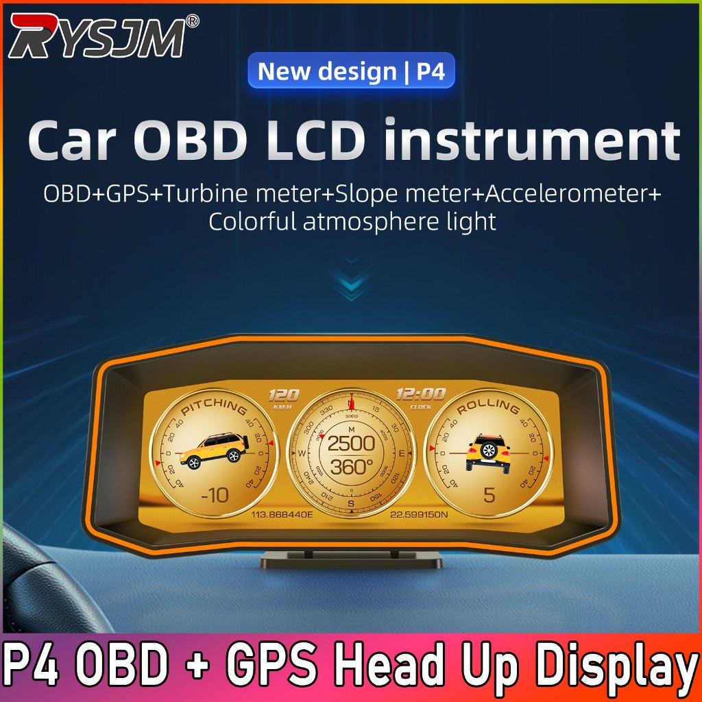 P4 OBD + GPS Dual System Head Up Display รถ OBD HUD Gauge Digital Slope ...