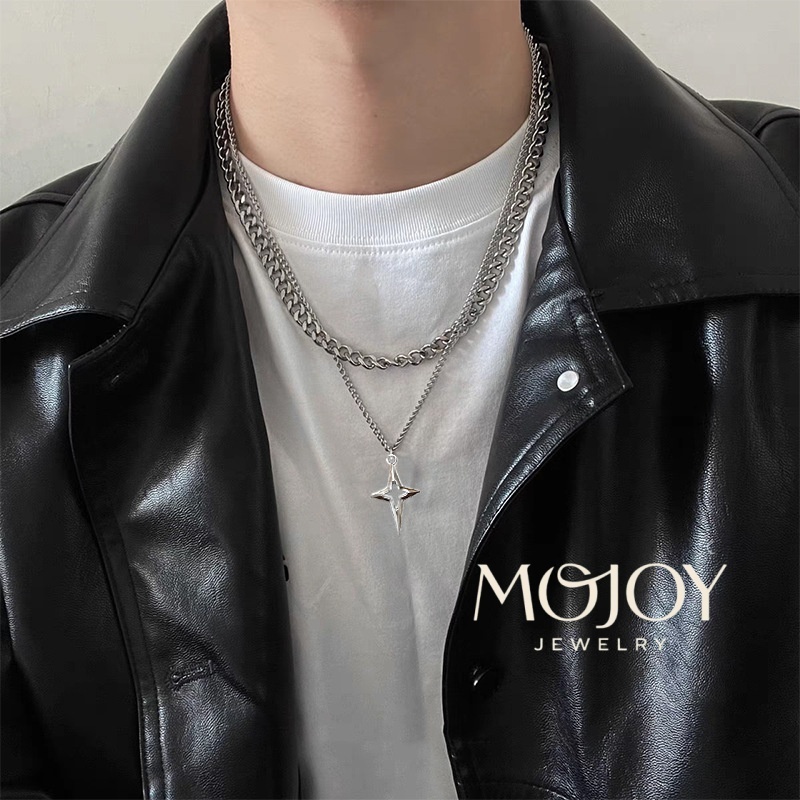 MOJOY Punk Hip Hop Star สร้อยคอมัลติเลเยอร์สำหรับผู้ชาย เครื่องประดับ ...