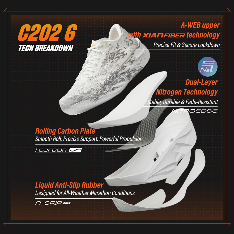 ANTA C202 6 รองเท้าวิ่งผู้ชาย Professional Marathon Racing แผ่นคาร์บอนรองเท้า 1125C5575