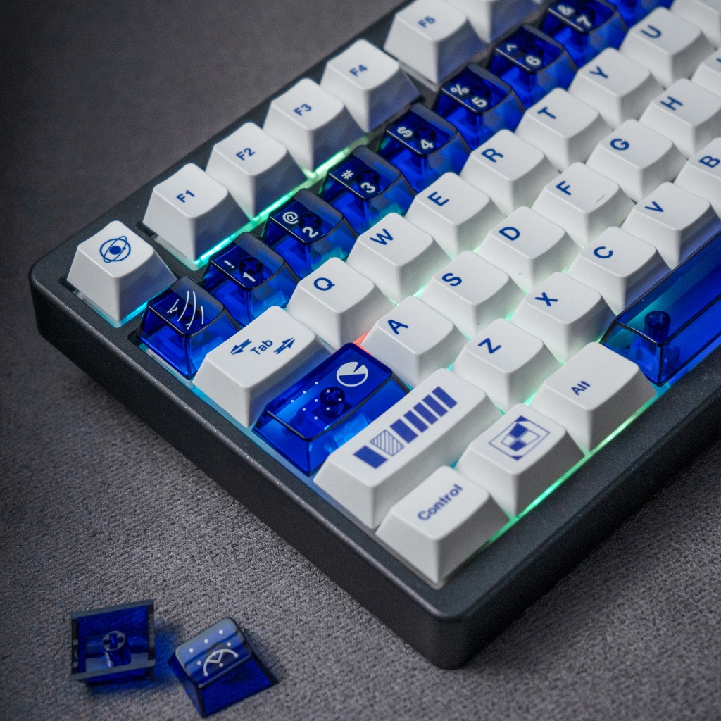 Taptempo Geometry Keycaps PBT สีขาวสีน้ําเงิน + ชุดปุ่มกดโปรไฟล์ ...