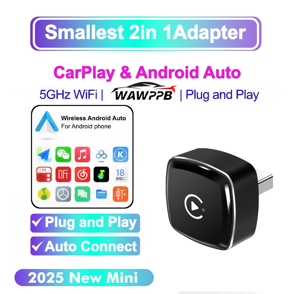 Wireless Carplay & Android อะแดปเตอร์อัตโนมัติ 2 in 1 Mini AI Box Plug ...