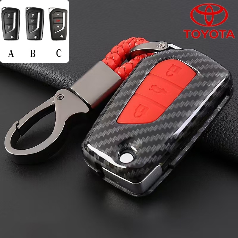 ZS Real Carbon Fiber Remote Key Cover Case Red Key Shell For Toyota Alphard Rav4 Hilux Car
