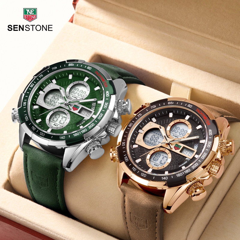 SENSTONE นาฬิกาผู้ชาย Original กันน้ําสแตนเลสกีฬา Multi-Function ...