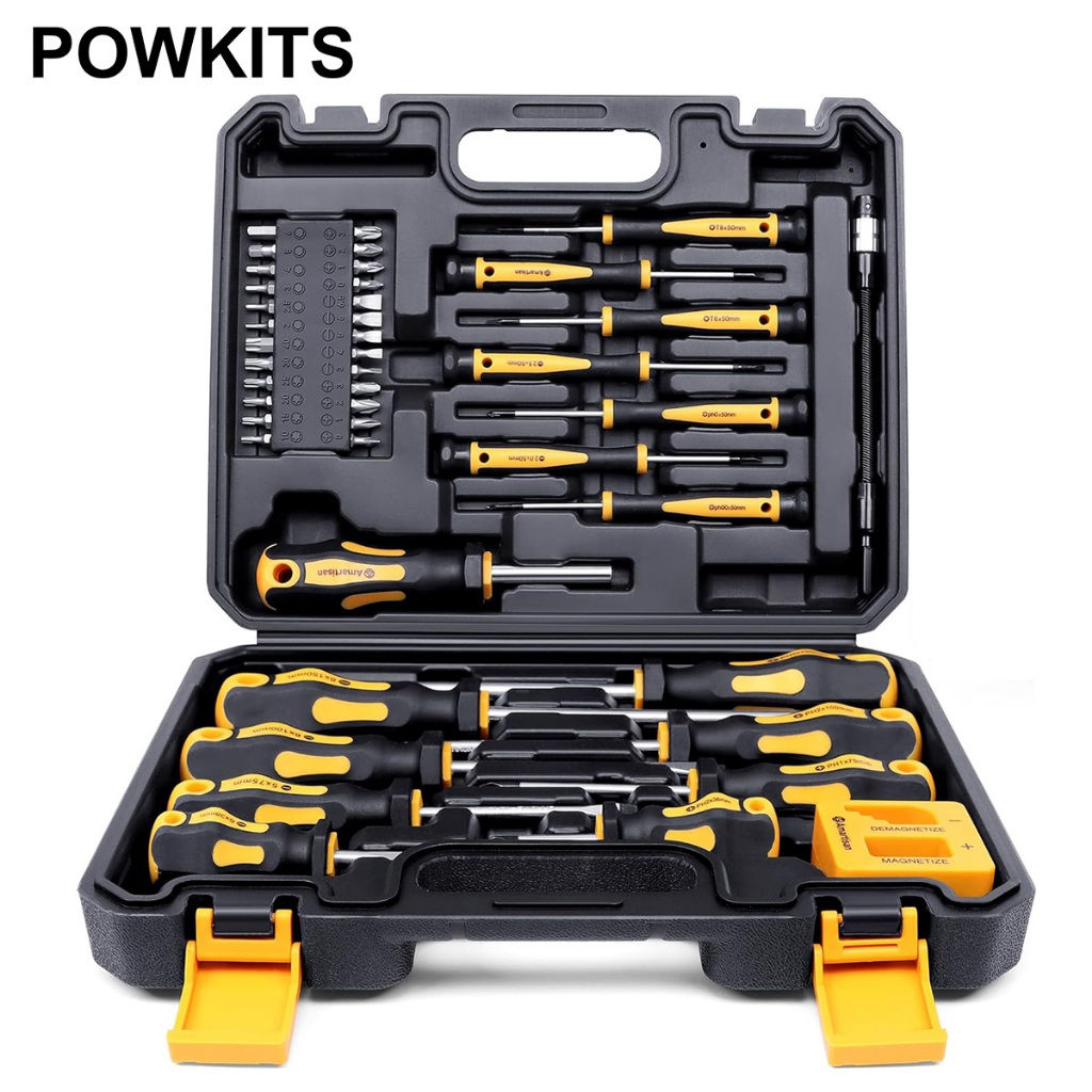 POWKITS ชุดไขควงแม่เหล็ก 43 ชิ้นพร้อมเคส Includs Slotted, Phillips, Hex ...
