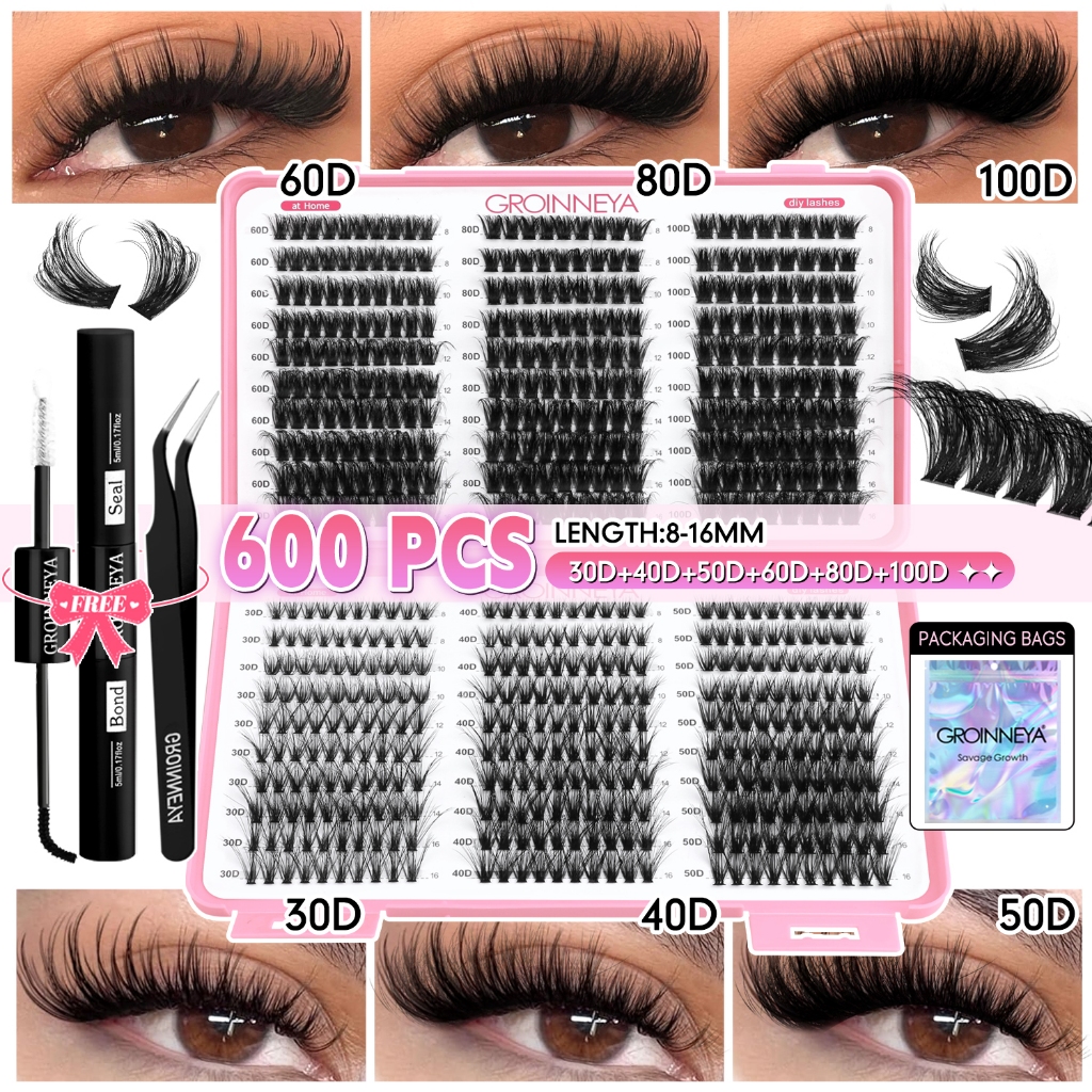 GROINNEYA Individul Claster Eyelash หนา Fluffy Extension 30D-100D ความ ...