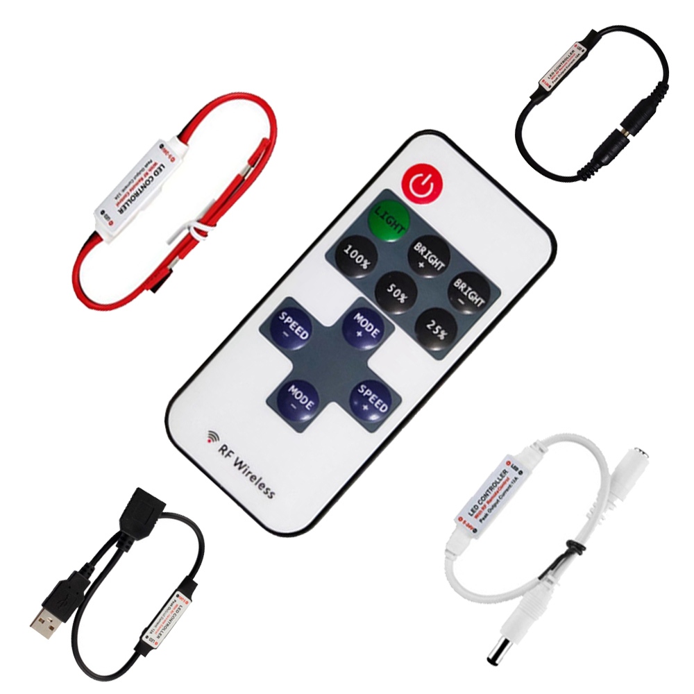 Mini 11Keys RF รีโมทคอนโทรล Led ไร้สาย Dimmer สําหรับแถบแสงสีเดียว DC5 ...