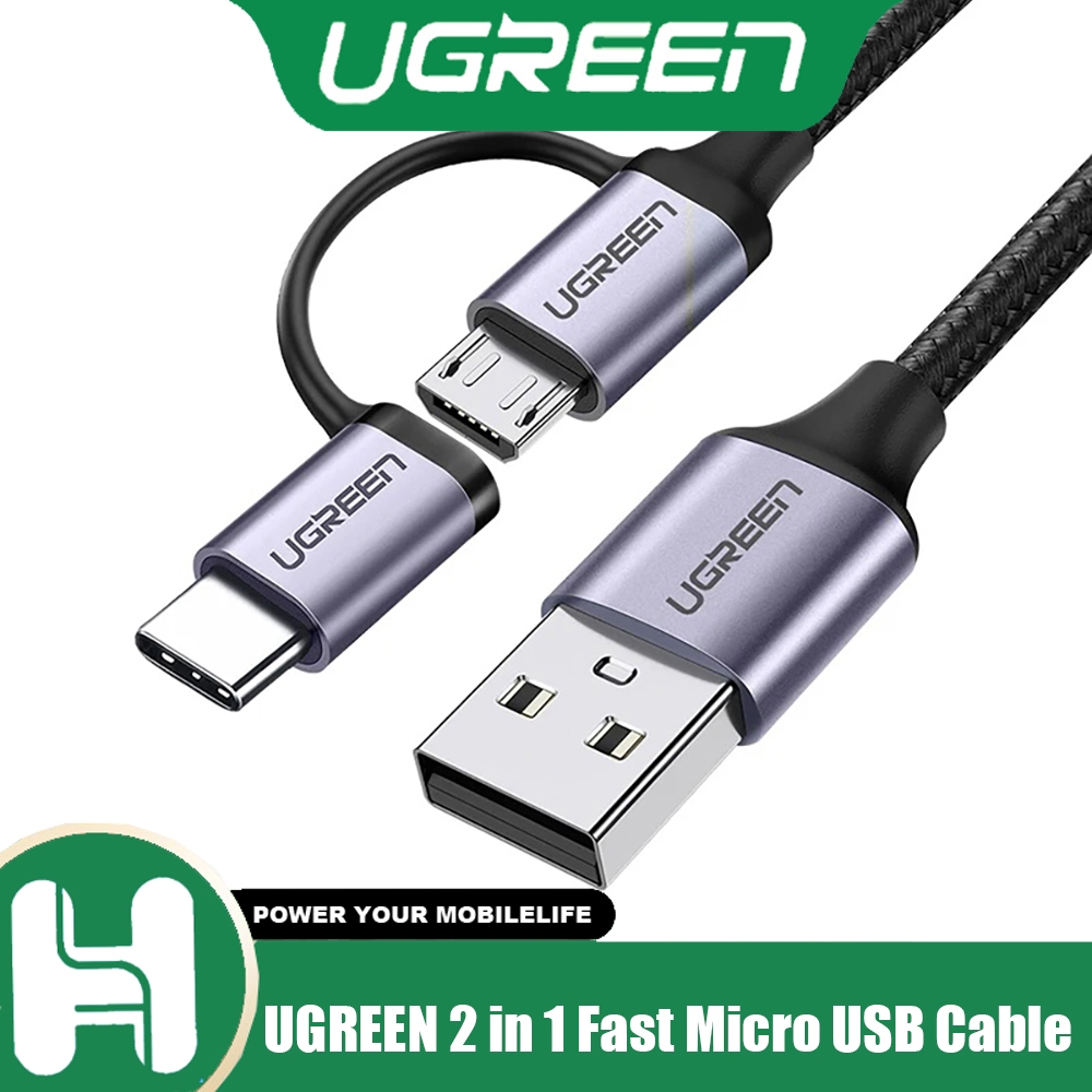 Ugreen 2 in 1 Fast Micro USB Cable USB-C สายชาร์จข้อมูล Moble โทรศัพท์ ...
