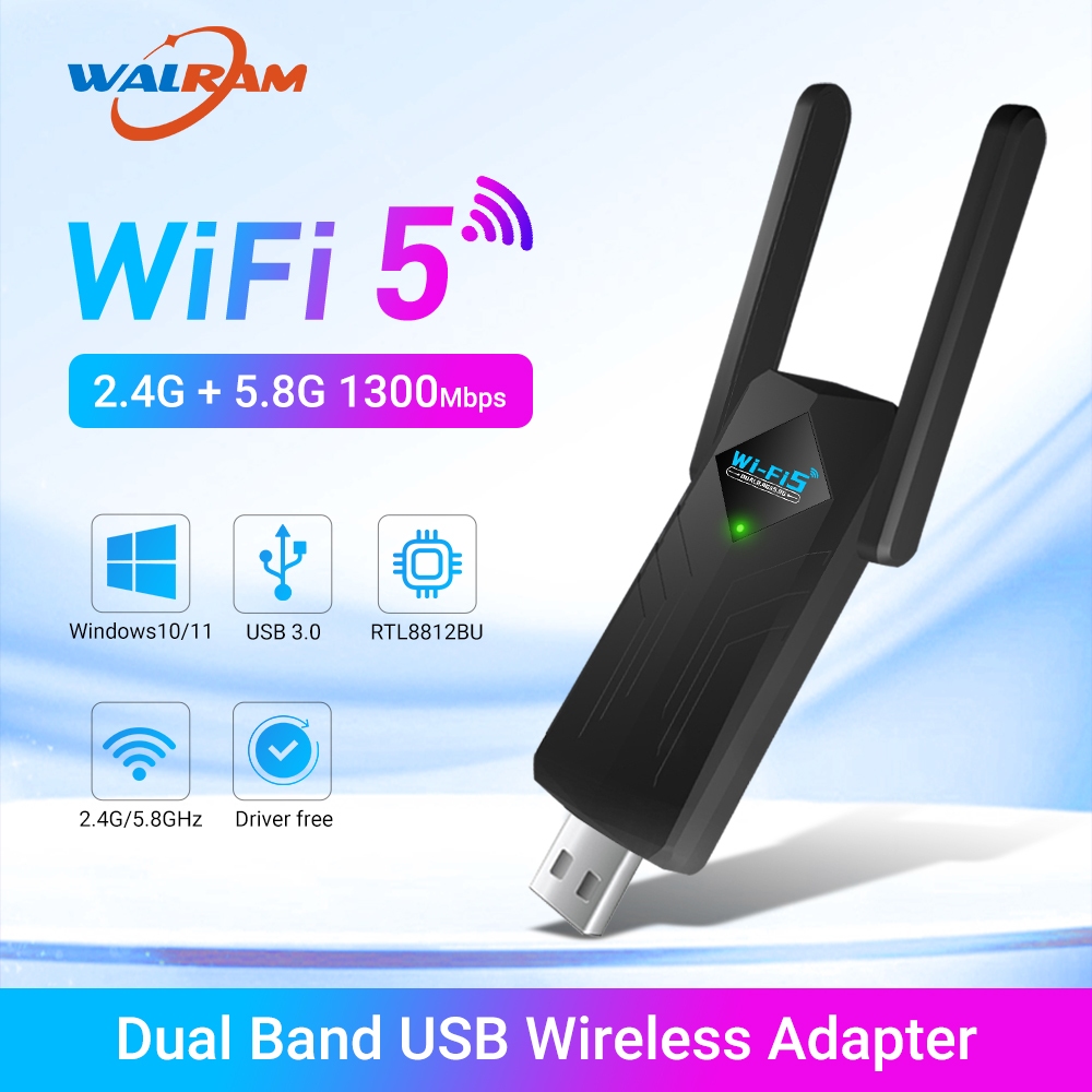 Walram อะแดปเตอร์ WiFi 1300Mbps Wi-Fi5 Dual-band 5G Realtek Driver ฟรี ...