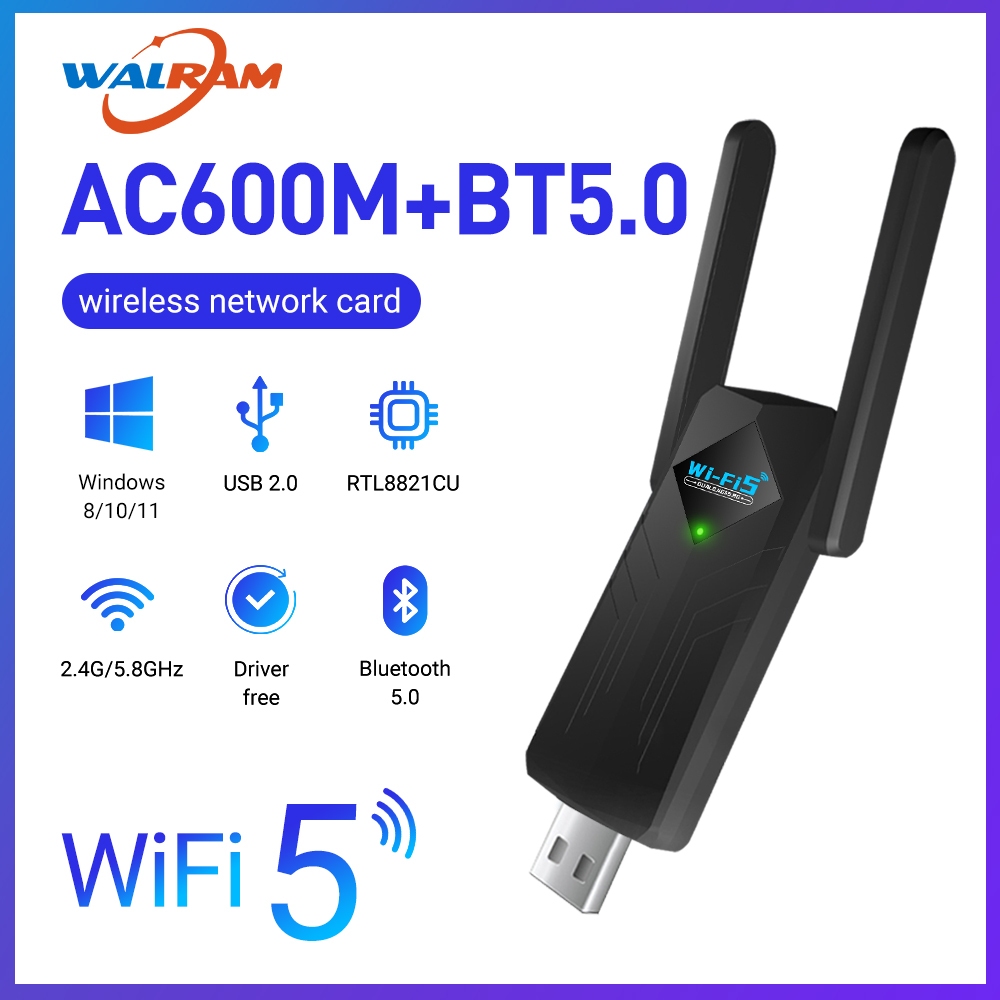 Walram AC600 อะแดปเตอร์ WiFi 600Mbps Bluetooth5.0 RTL8821CU ไดร์เวอร์ ...