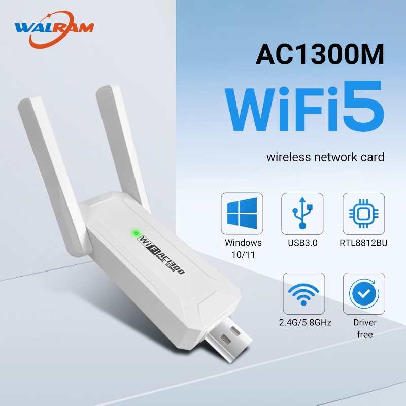 Walram 1300Mbps อะแดปเตอร์ USB WiFi Dual-band 2.4G 5G WiFi Dongle ...
