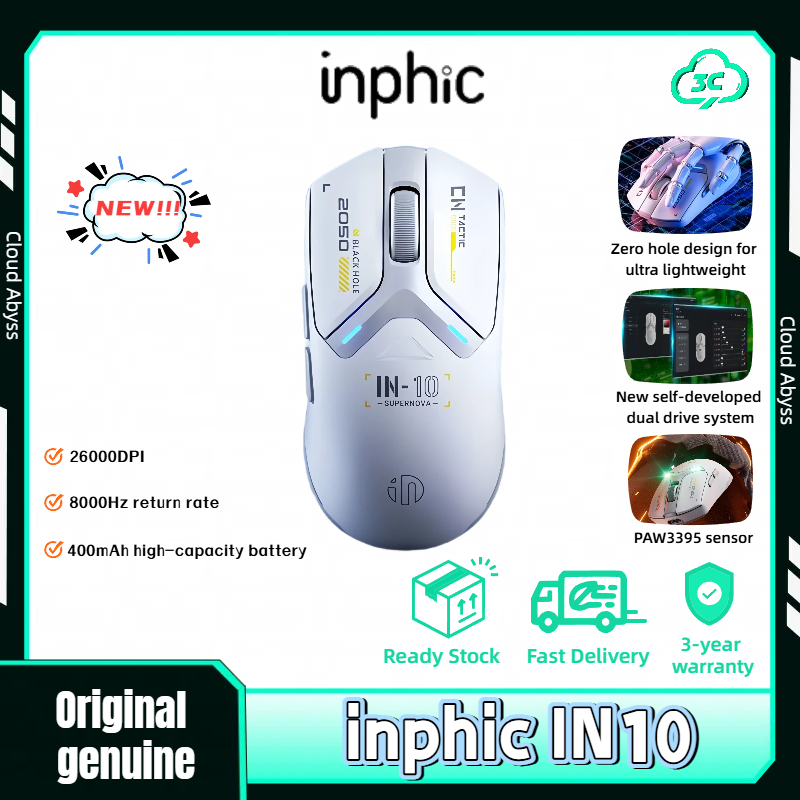 INPHIC IN10 เมาส์ไร้สาย PAW3395 26000DPI เมาส์สําหรับเล่นเกมสามโหมด ...