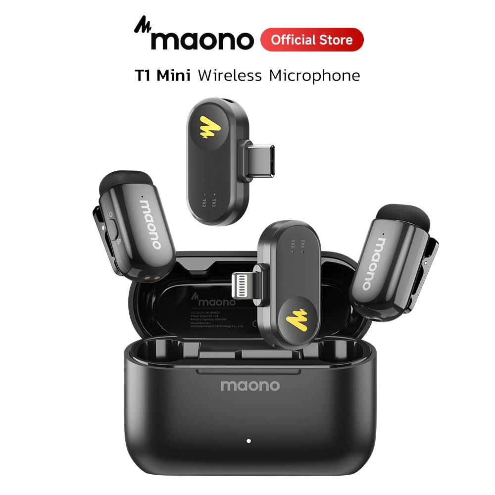 Maono T1 Mini ไมโครโฟนไร้สายแบบหนีบเสื้อ AI ไมโครโฟนตัดเสียงรบกวนไมโครโฟนขนาดเล็กพร้อมแอพ Maono Link และลดเสียงรบกวน 4 ระดับสําหรับโทรศัพท์สมาร์ท,Vlogging,ถ่ายทอดสด