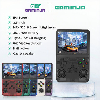 R36s คอนโซลวิดีโอเกมแบบพกพา Linux ระบบคอนโซลวิดีโอเกมมือถือ 3.5 นิ้วหน้าจอ IPS แบบพกพากระเป๋าเครื่องเล่นวิดีโอ 64GB เปิดแหล่ง