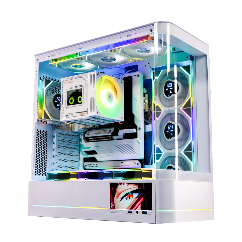 Jungle Leopard MS-01 AS-01 AC-01 AC-02 ATX PC Case Double-city Curved Glass Design หน้าจอ 5.5 นิ้วคอมพิวเตอร์สําหรับเล่นเกม