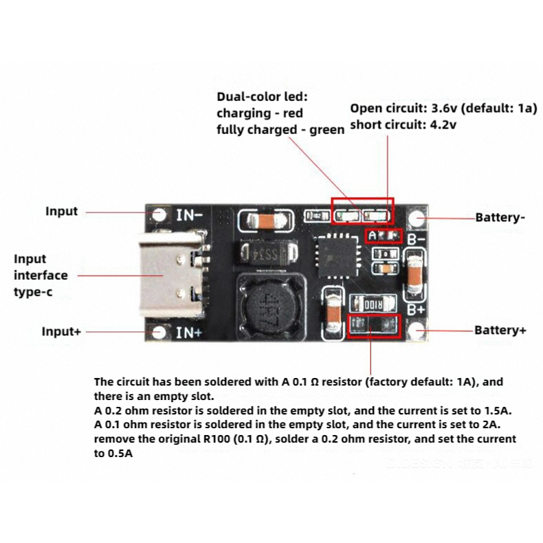 TP5000 บอร์ดชาร์จ 2A 4.2V แบตเตอรี่ลิเธียมโมดูลชาร์จอินพุต Type-C ...
