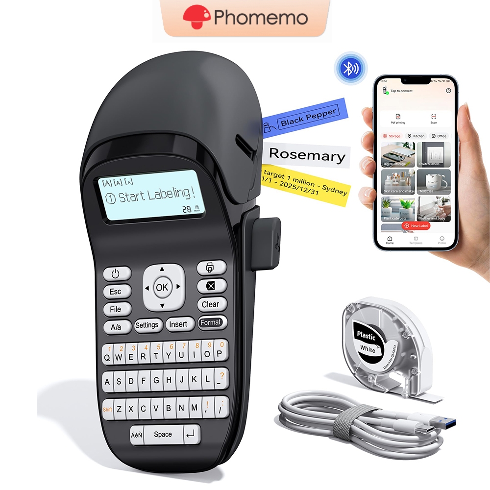 Phomemo LT12 Portable Bluetooth Keyboard Label Maker Machine free Tape ...
