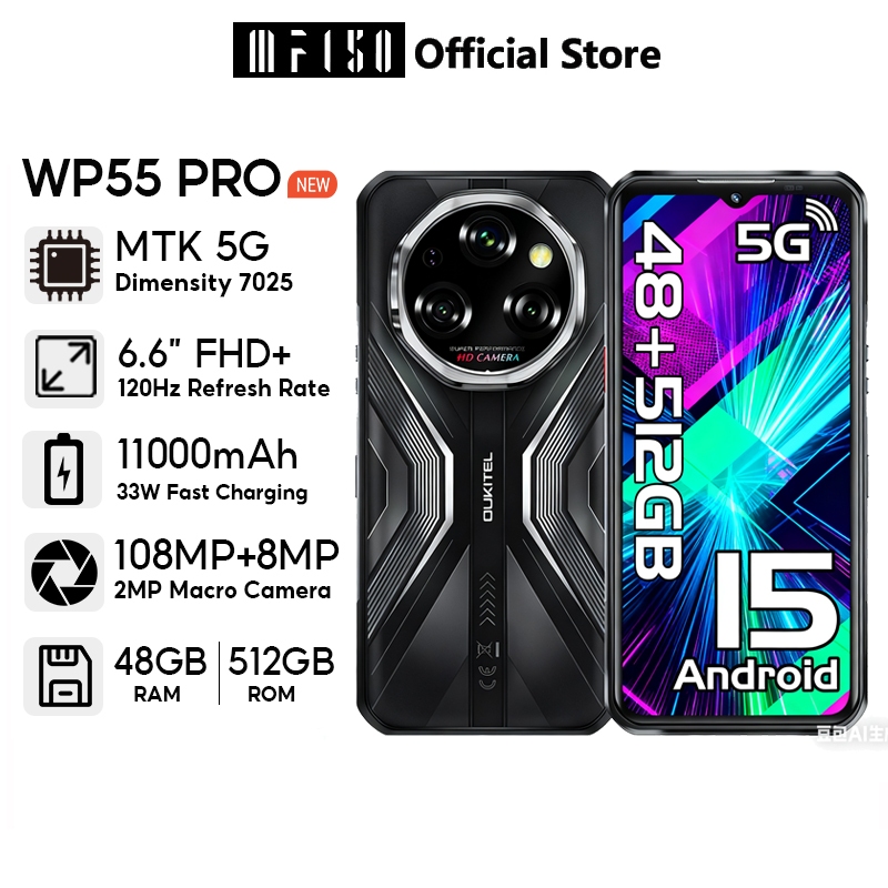 [สต็อกท้องถิ่น] OUKITEL WP55 PRO 5G 48GB + 512GB 11000mAh 33W ชาร์จ ...