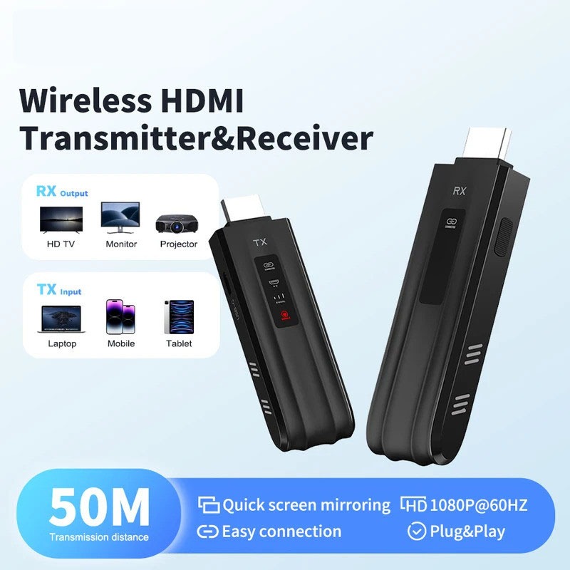 50M Wireless HDMI Transceiver 1080P Video Transmitter Receiver Extender ...