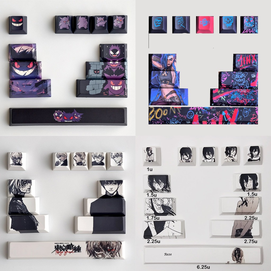 12pcs Anime Keycap Gengar Jinx Kaneki Ken Miku Reze Keycaps โปรไฟล์ ...