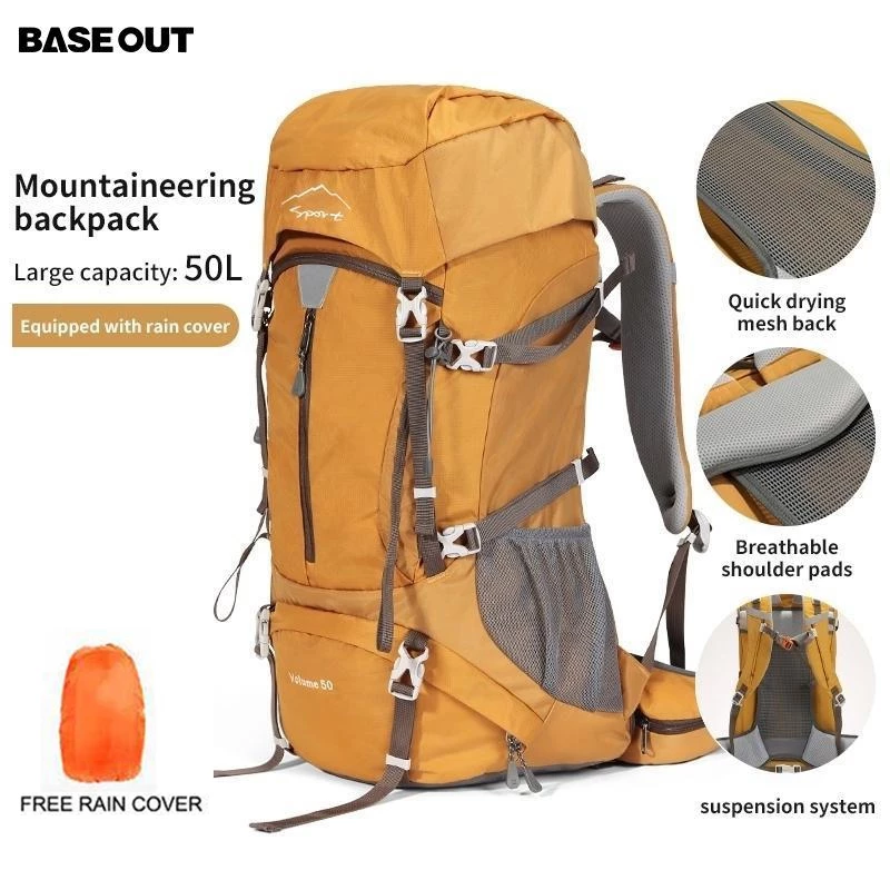 BASE OUT 50L กลางแจ้งความจุขนาดใหญ่เดินป่าคู่กระเป๋าเป้สะพายหลังกันน้ำ