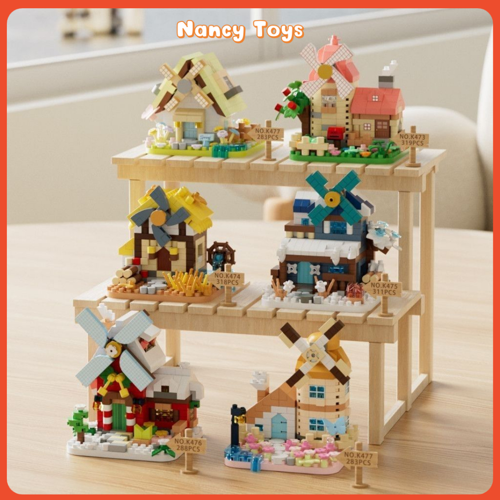 🎅🎄ส่งจากกรุงเทพ ตัวต่อบ้านต้นไม้รูปทรงกังหัน 6 รุ่น 6cm 283+pcs บ้านหิมะ สี่ฤดู กังหันลมฮอลแลนด์ ตัวต่อนาโน DIY ของเล่นเด็ก ของขวัญ  ของตกแต่งบ้าน<Nancy>