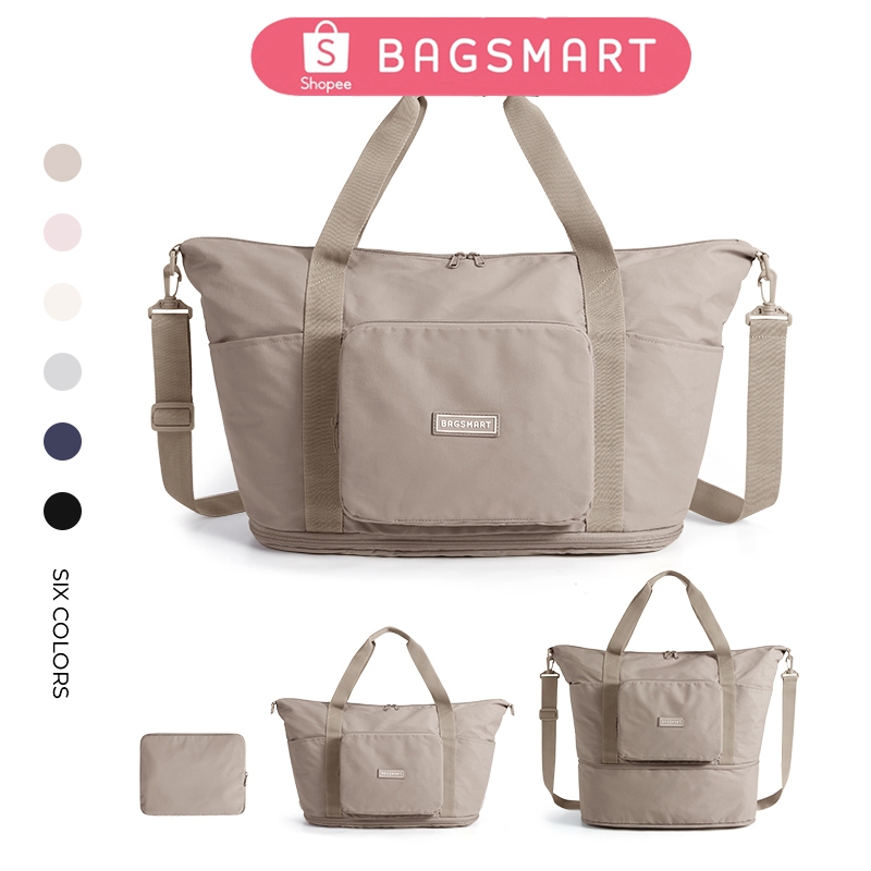 BAGSMART กระเป๋าเดินทางแบบพับได้ กระเป๋า Duffle ขยาย Weekender น้ําหนักเบาข้ามคืนกระเป๋ากันน้ําพกพาบนกระเป๋าเดินทาง