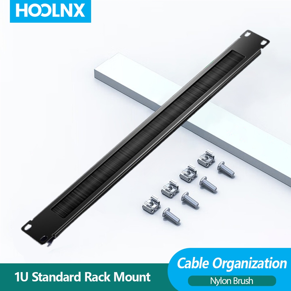 HOOLNX 1U Rack Mount Brush Cable Management Panel, Black Nylon Brush ...