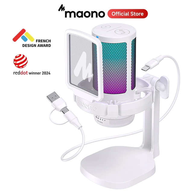 Maono DGM20 ไมโครโฟนเกมมิ่ง RGB USB ตัดเสียงรบกวน ควบคุมด้วยเสียง พอดคาสต์ แชท สวิตช์ YouTube PS5 PS4 สีขาว สําหรับ PC โทรศัพท์ สตรีมมิ่ง บันทึกเสียง