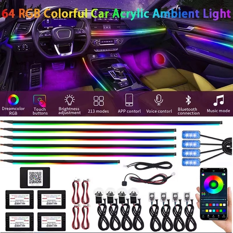 COOL บรรยากาศตกแต่ง ภายในรถ RGB Symphony Ambient Light Strip ประตูชาม ...