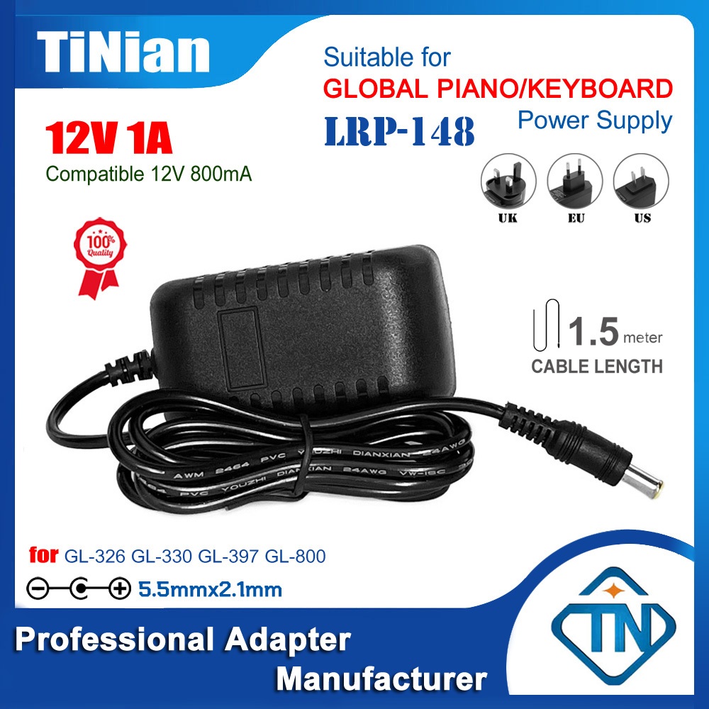 อะแดปเตอร์พาวเวอร์ซัพพลายคีย์บอร์ด เปียโน 12V 1A 800mA AC DC LRP-148 ...