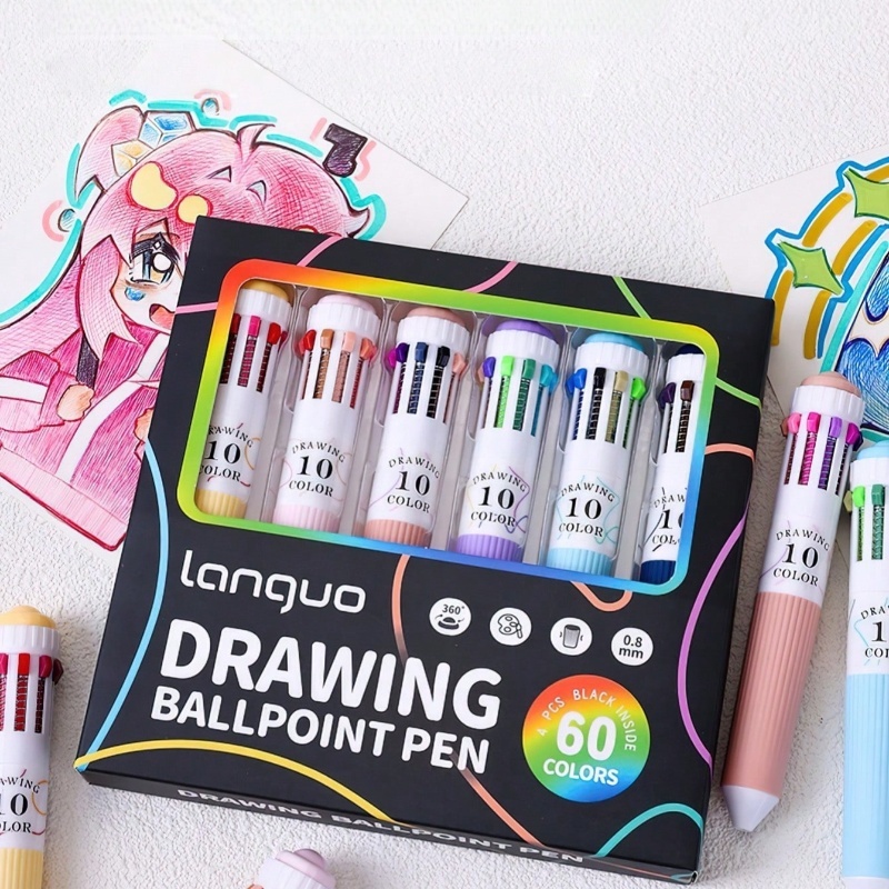 Penlab 6pcs Retractable Drawing ปากกาลูกลื่น 0.8 มม./60 สี/10 In 1 ...