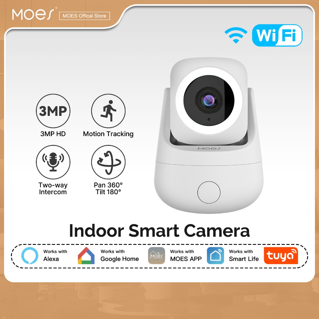MOES 3MP WiFi Smart Cam, 360° กระทะ180° เอียง,การติดตามการเคลื่อนไหว ...
