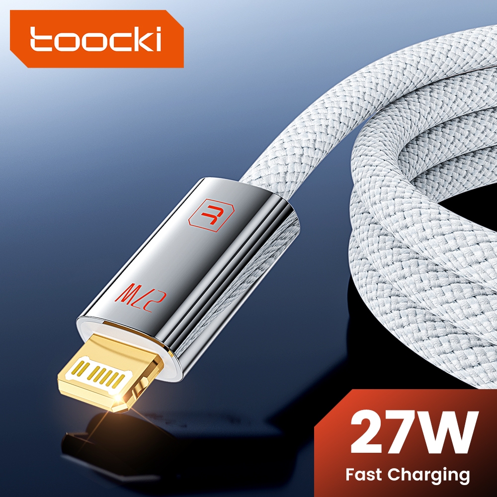 Toocki PD 27W ประเภท C ถึง lOS สายชาร์จเร็วพิเศษโลหะผสมสังกะสี USB ถึง lOS สายเคเบิลข้อมูลสําหรับโทรศัพท์ 8-14 สาย