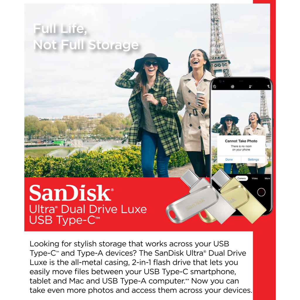 SanDisk Ultra Dual Drive Luxe USB Type-C 32GB 64GB 128GB 256GB (SDDDC4 ...