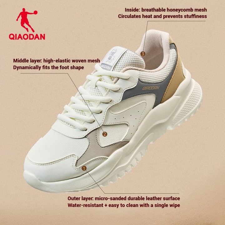 Qiaodan Mens รองเท้าวิ่งหนังสังเคราะห์รองเท้าผ้าใบลําลอง Chunky Vintage QXL043253430จีจี — รองเท้ากีฬา แบรนด์ Qiaodan ของแท้ 100% เช็คราคาจาก Shopee Lazada thumbnail 3