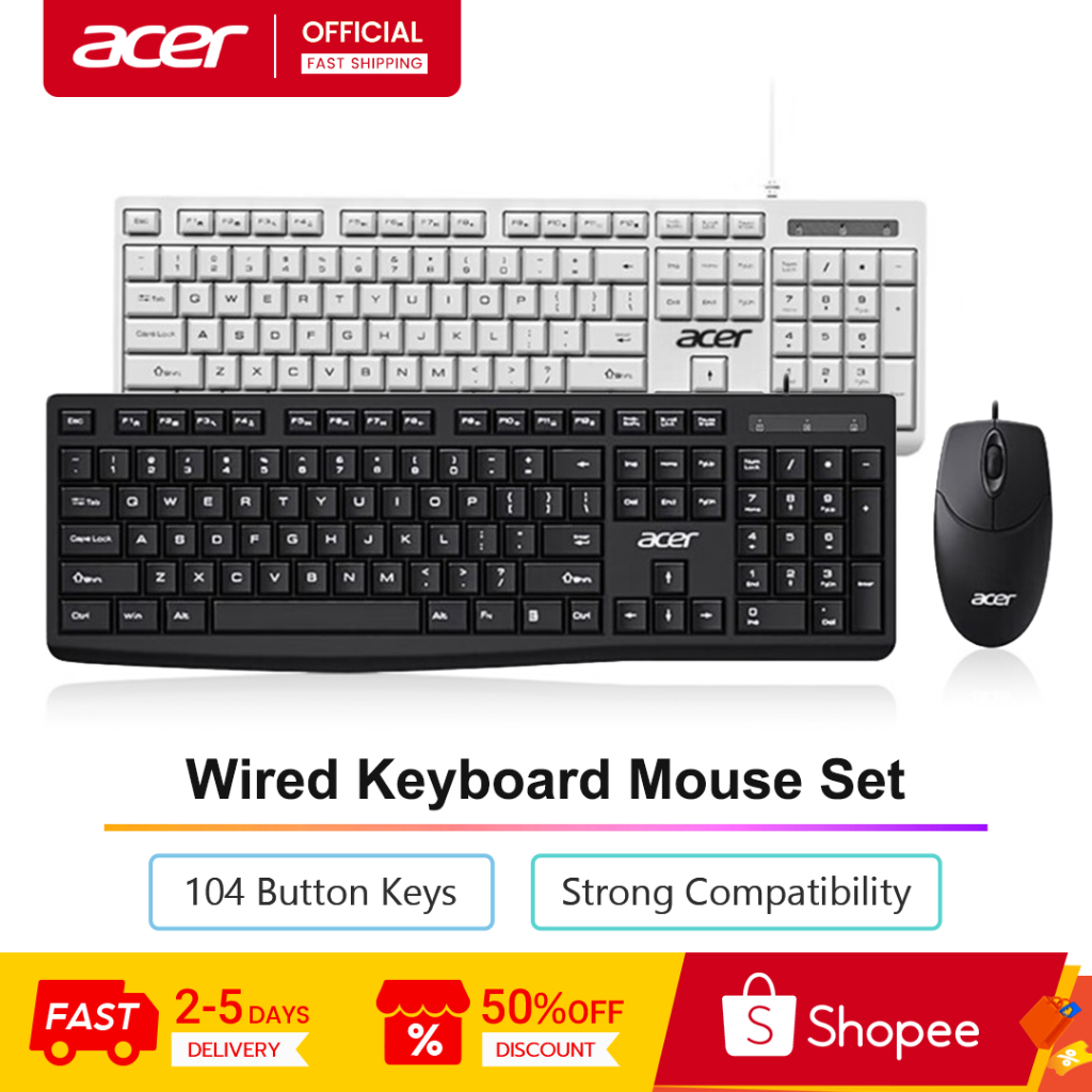 Acer ชุดเมาส์คีย์บอร์ดแบบมีสาย OAK-040, 104 คีย์, สําหรับ Office ...