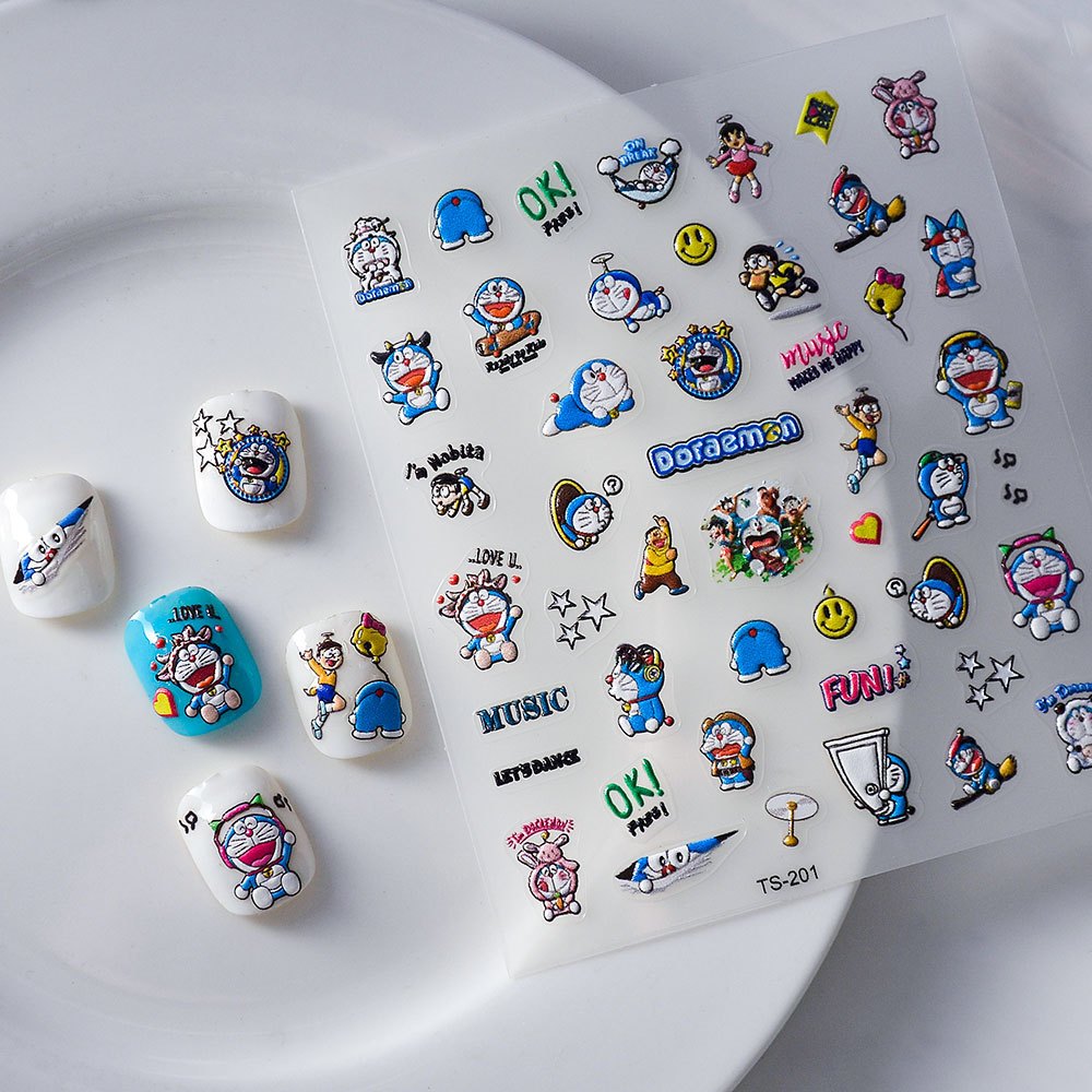 Doraemon Doraemon Blue Fatty การ์ตูนน่ารักเด็กสติ๊กเกอร์แต่งเล็บ 3d กาว ...
