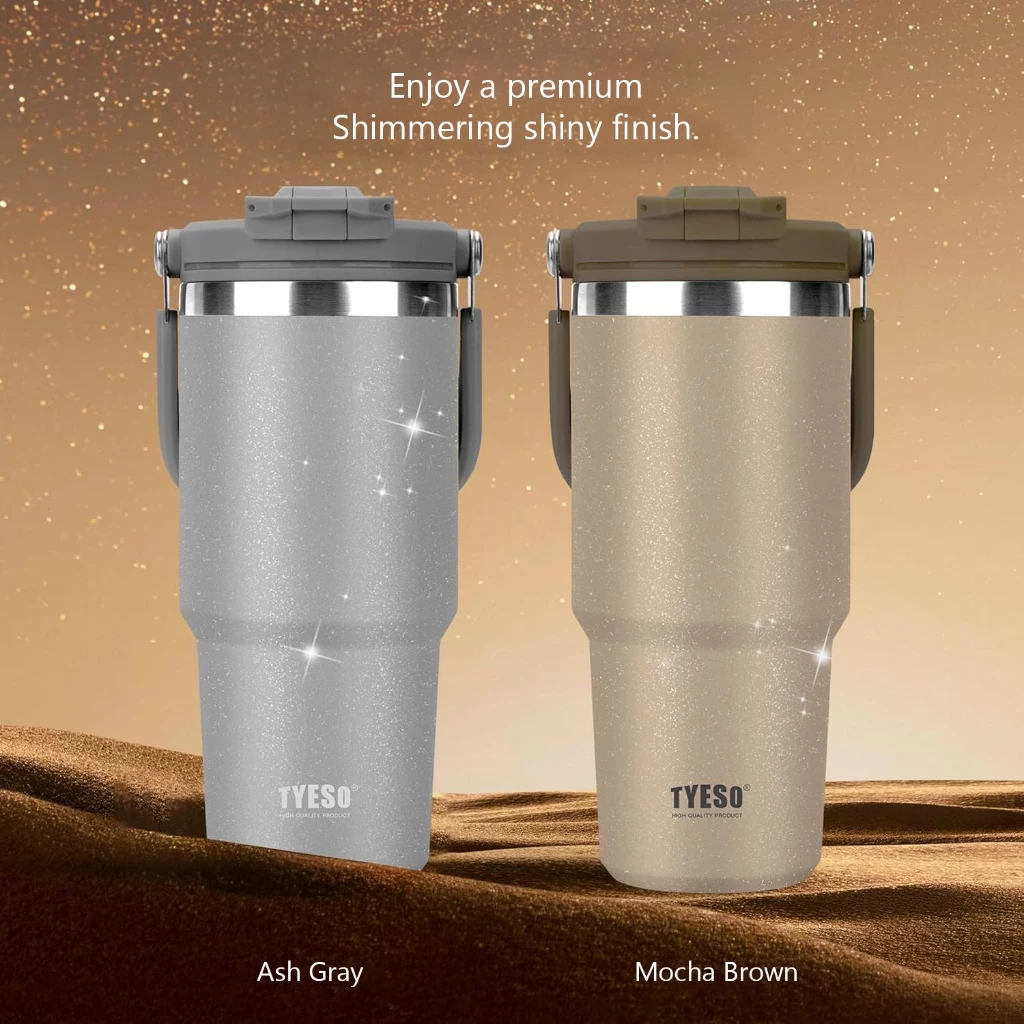 TYESO 01-01022/23/24/25/26 600ML/750MTumbler พร้อมที่จับ,ขวดน้ําฉนวนสุญญากาศพร้อมฝาปิด 2-in-1 และฟาง,ถ้วยกาแฟสแตนเลสผนังคู่แก้วเดินทางป้องกันการรั่วพลิก thumbnail 4