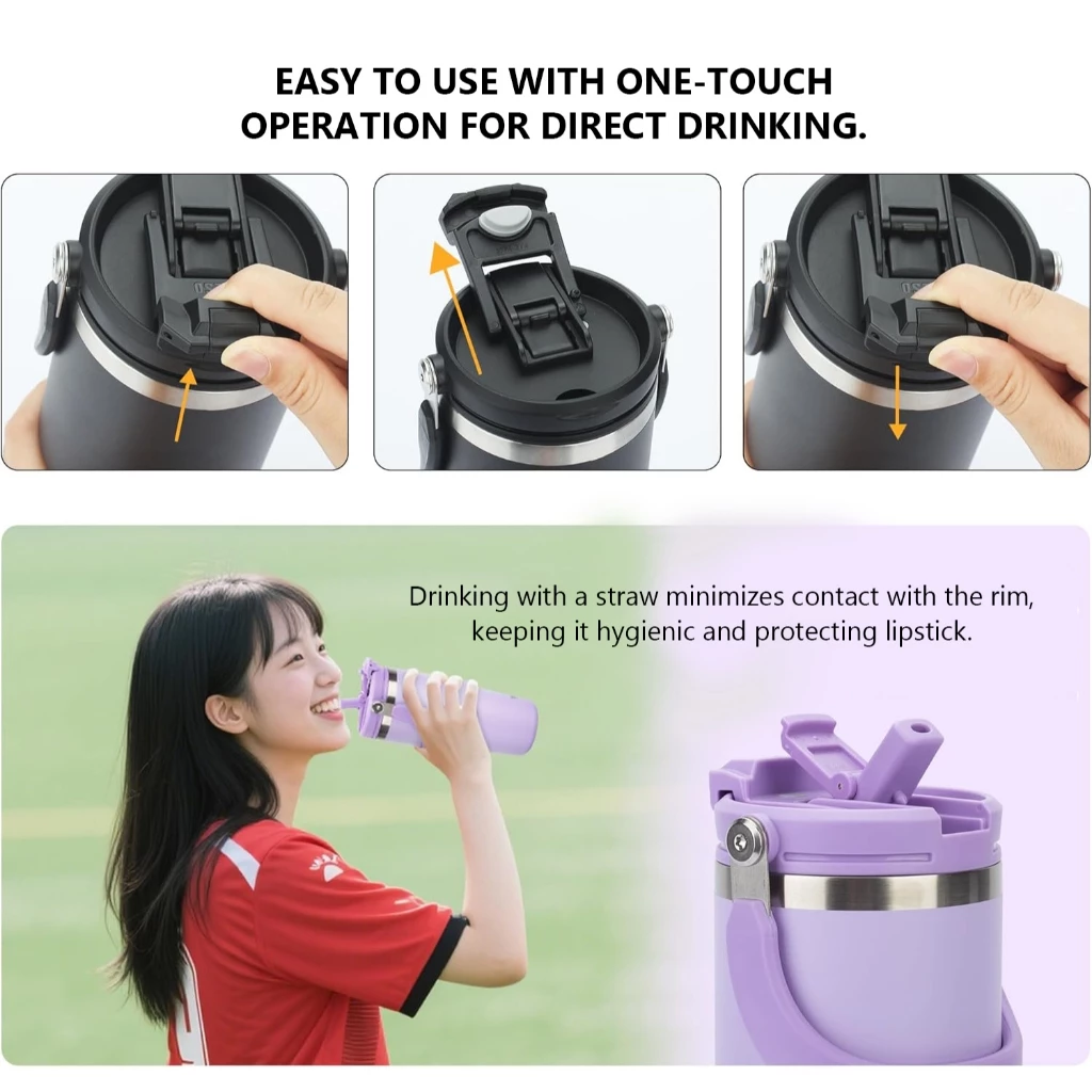 TYESO 01-01022/23/24/25/26 600ML/750MTumbler พร้อมที่จับ,ขวดน้ําฉนวนสุญญากาศพร้อมฝาปิด 2-in-1 และฟาง,ถ้วยกาแฟสแตนเลสผนังคู่แก้วเดินทางป้องกันการรั่วพลิก thumbnail 5
