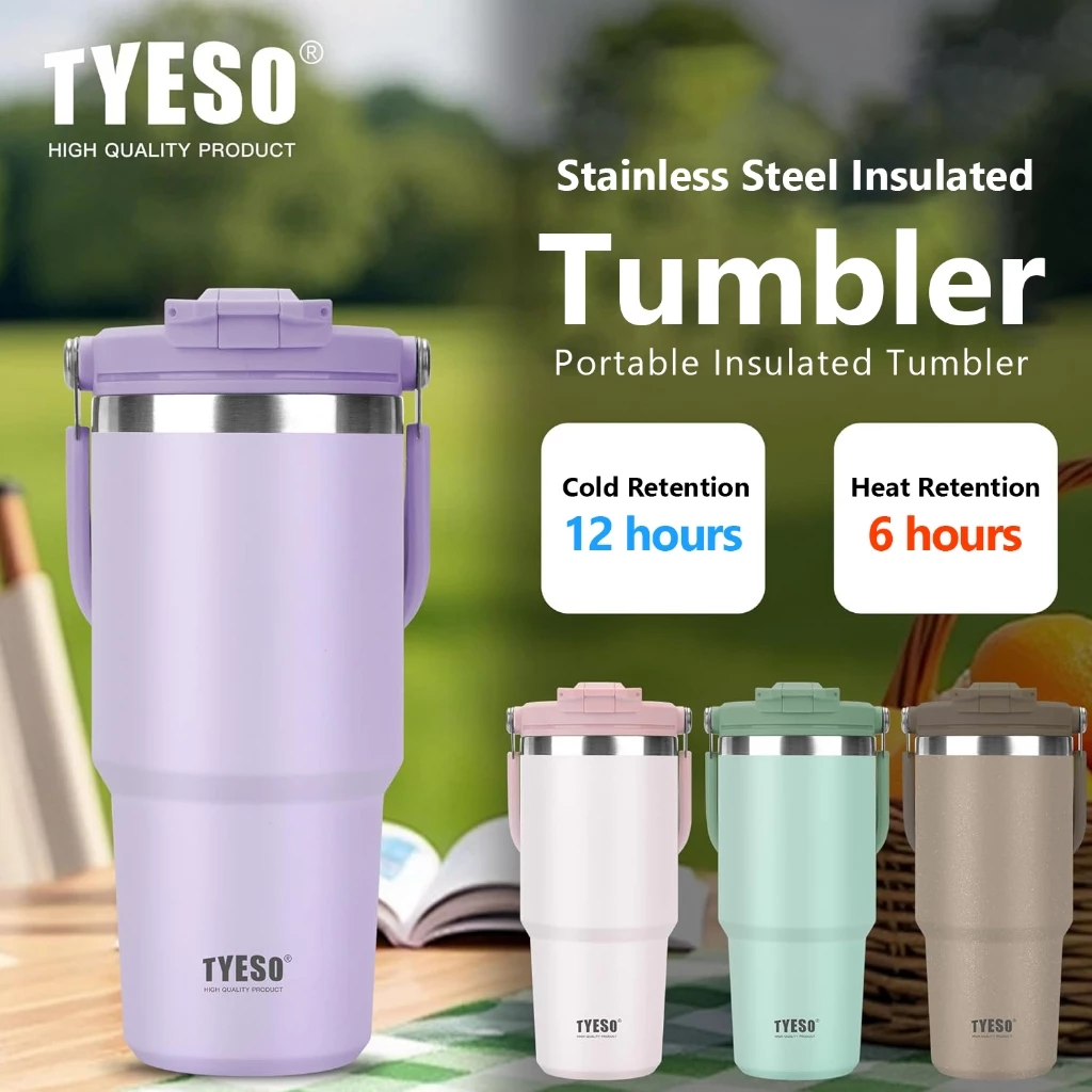 TYESO 01-01022/23/24/25/26 600ML/750MTumbler พร้อมที่จับ,ขวดน้ําฉนวนสุญญากาศพร้อมฝาปิด 2-in-1 และฟาง,ถ้วยกาแฟสแตนเลสผนังคู่แก้วเดินทางป้องกันการรั่วพลิก thumbnail 2