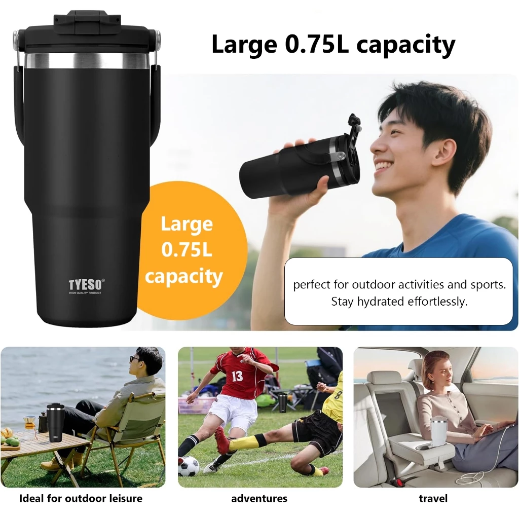 TYESO 01-01022/23/24/25/26 600ML/750MTumbler พร้อมที่จับ,ขวดน้ําฉนวนสุญญากาศพร้อมฝาปิด 2-in-1 และฟาง,ถ้วยกาแฟสแตนเลสผนังคู่แก้วเดินทางป้องกันการรั่วพลิก thumbnail 6
