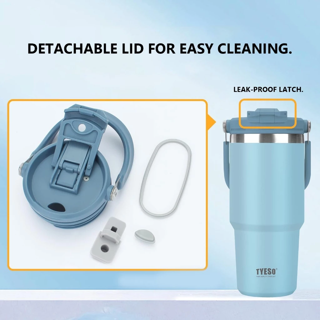 TYESO 01-01022/23/24/25/26 600ML/750MTumbler พร้อมที่จับ,ขวดน้ําฉนวนสุญญากาศพร้อมฝาปิด 2-in-1 และฟาง,ถ้วยกาแฟสแตนเลสผนังคู่แก้วเดินทางป้องกันการรั่วพลิก thumbnail 8