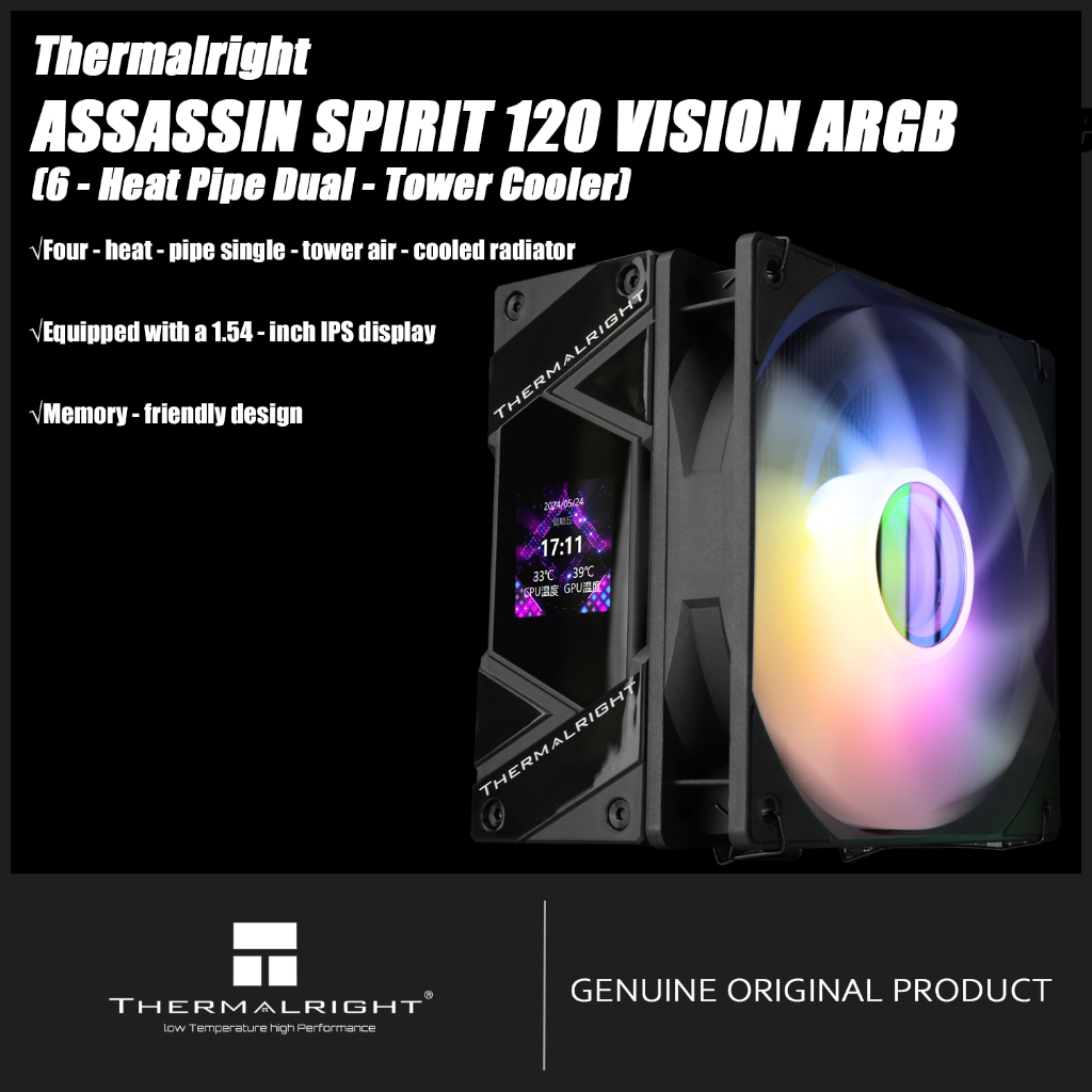 Thermalright ASSASSIN SPIRIT 120 VISION ARGB BLACK CPU Air Cooler AS120 ...