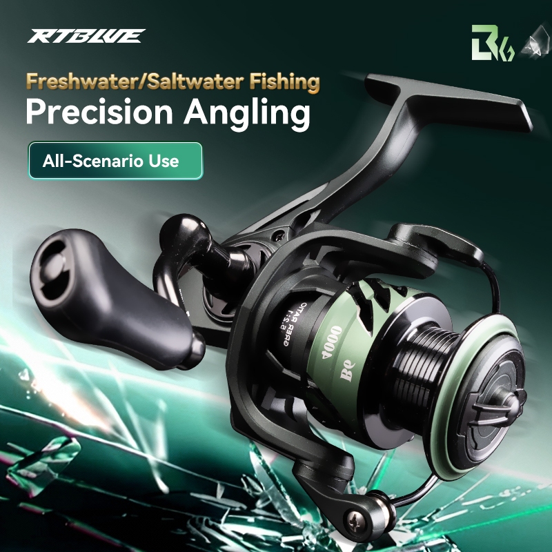 RTBLUE B6 รอกหมุน 5.2:1 อัตราทดเกียร์, 10KG ลากสูงสุด, น้ําเค็มพร้อมตัวไนลอนคอมโพสิตสําหรับการตกปลาสดและน้ําเค็ม