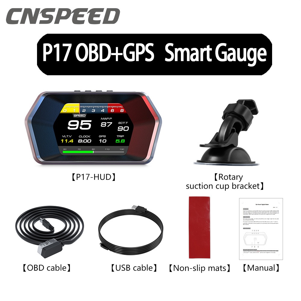 P17 รถ HUD OBD OBD OBD2 + GPS Meter Digital Scanner Alarm Speed Gauge ...