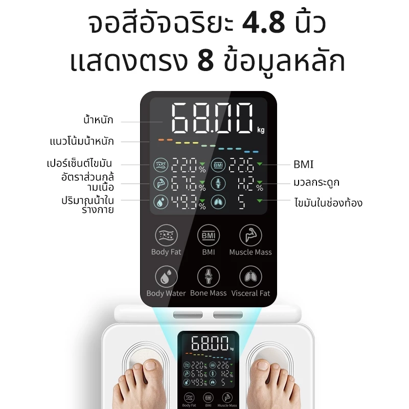 10. Arboleaf เครื่องชั่งน้ำหนักอัจฉริยะ Body Composition Scale 8 อิเล็กโทรด เครื่องวัดองค์ประกอบร่างกาย 50 พารามิเตอร์ ร