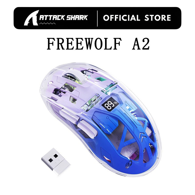 FREEWOLF A2 Dual-Mode Wireless Mouse - Transparent RGB Gaming Mouse ...