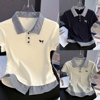 [ซื้อ1แถม1]เสื้อโปโล แขนสั้น ปักลาย สำหรับผู้หญิง สไตล์เกาหลี ลำลอง เสื้อ