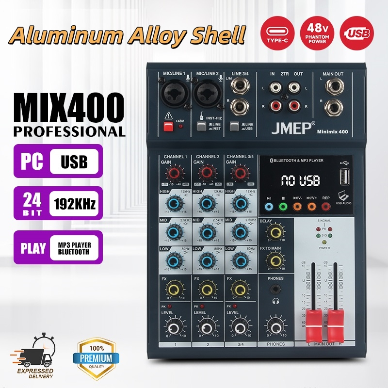MIXER MIX400 Mini 4 Channel Mixer, Aluminium Shell, Small USB Bluetooth ...